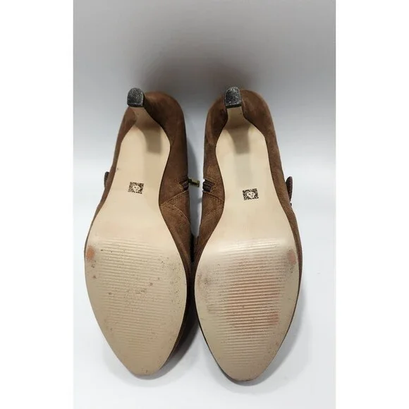 Anne Klein AK Warrena Women Booties Pumps Size 9.5 M Leather Suede Brown Shoes - Picture 11 of 12